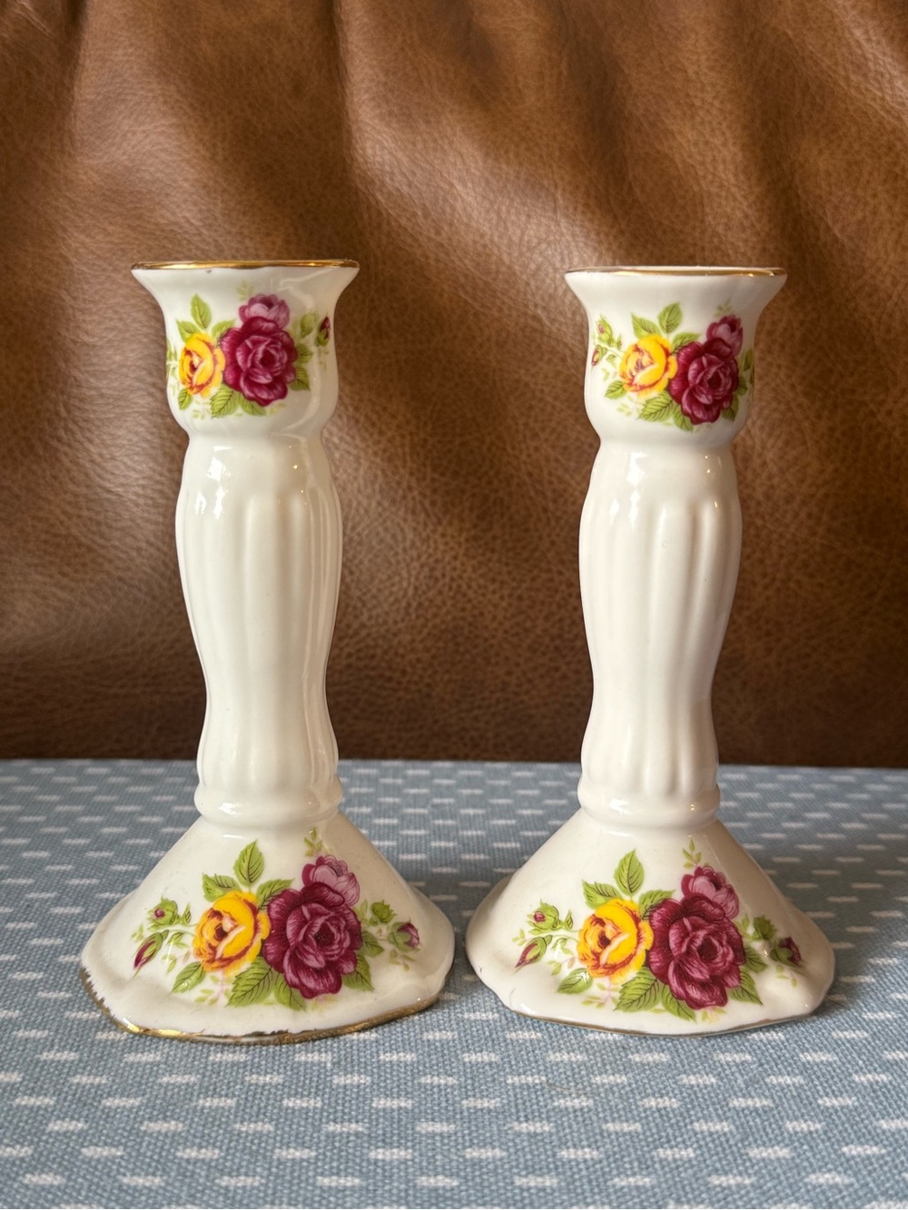 “Cottage Rose” Porcelain Candlestick Holders